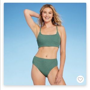 Target Kona Sol Crinkle Textured Moss Green tank Bikini Set XS
